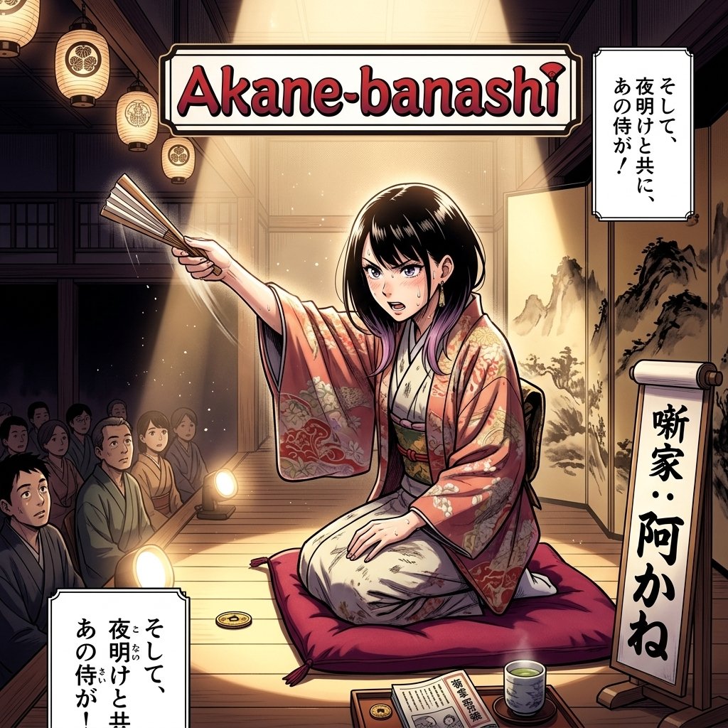 Akane banashi in Shonen Jump anime 2026-2027 highlighting rakugo storytelling performance.