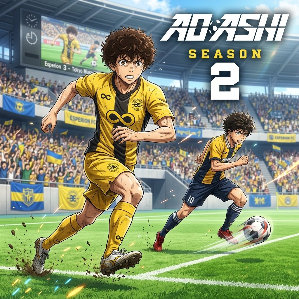 Ao Ashi Season 2 in Fall 2026 anime sports lineup featuring competitive football action.