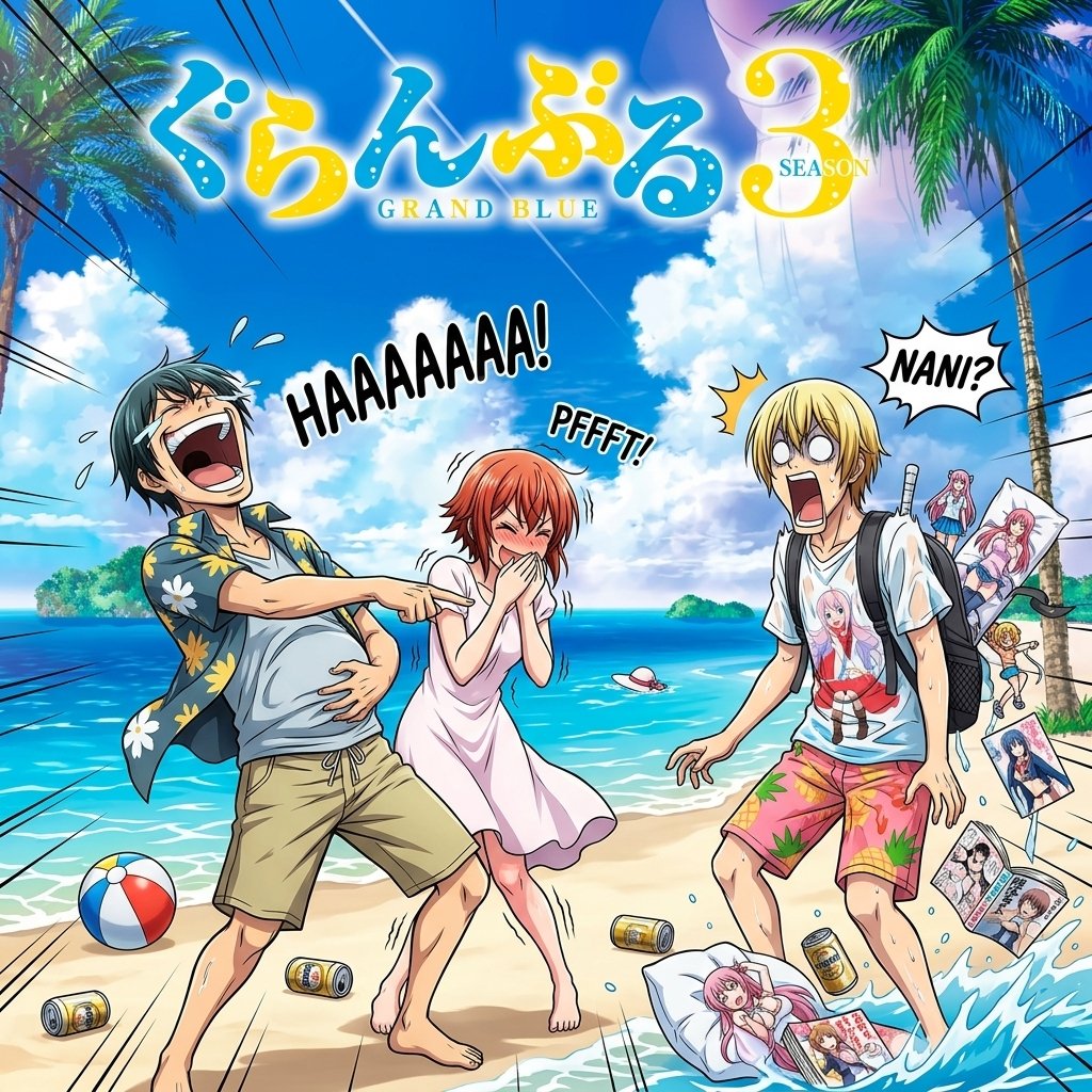 Grand Blue Season 3 in Summer 2026 anime delivering over the top comedy moments.