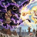 Loki vs Luffy Elbaph fight prediction in One Piece showing dragon vs Gear 5 battle.