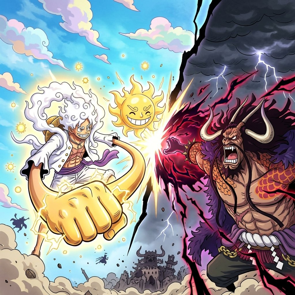 Luffy vs Kaido comparison in Loki vs Luffy Elbaph fight prediction for power scaling.